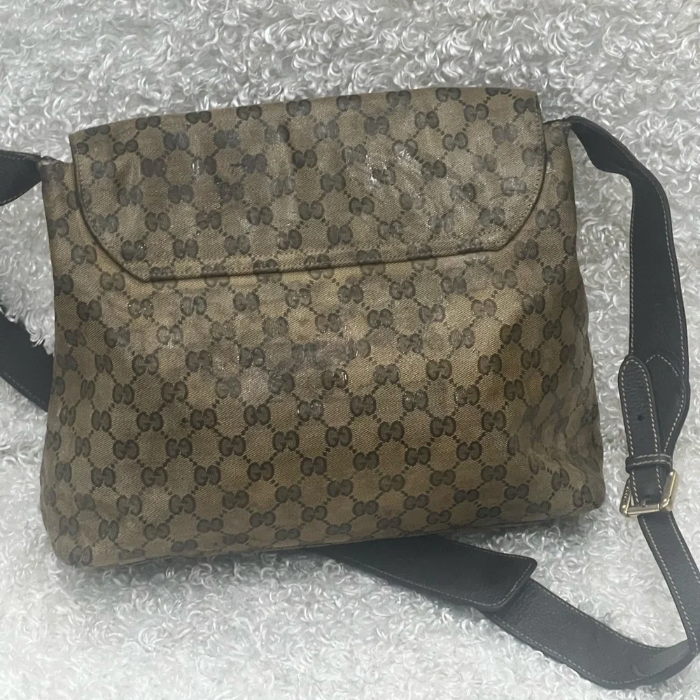 GUCCI Crystal Monogram Flap Messenger Bag Beige
